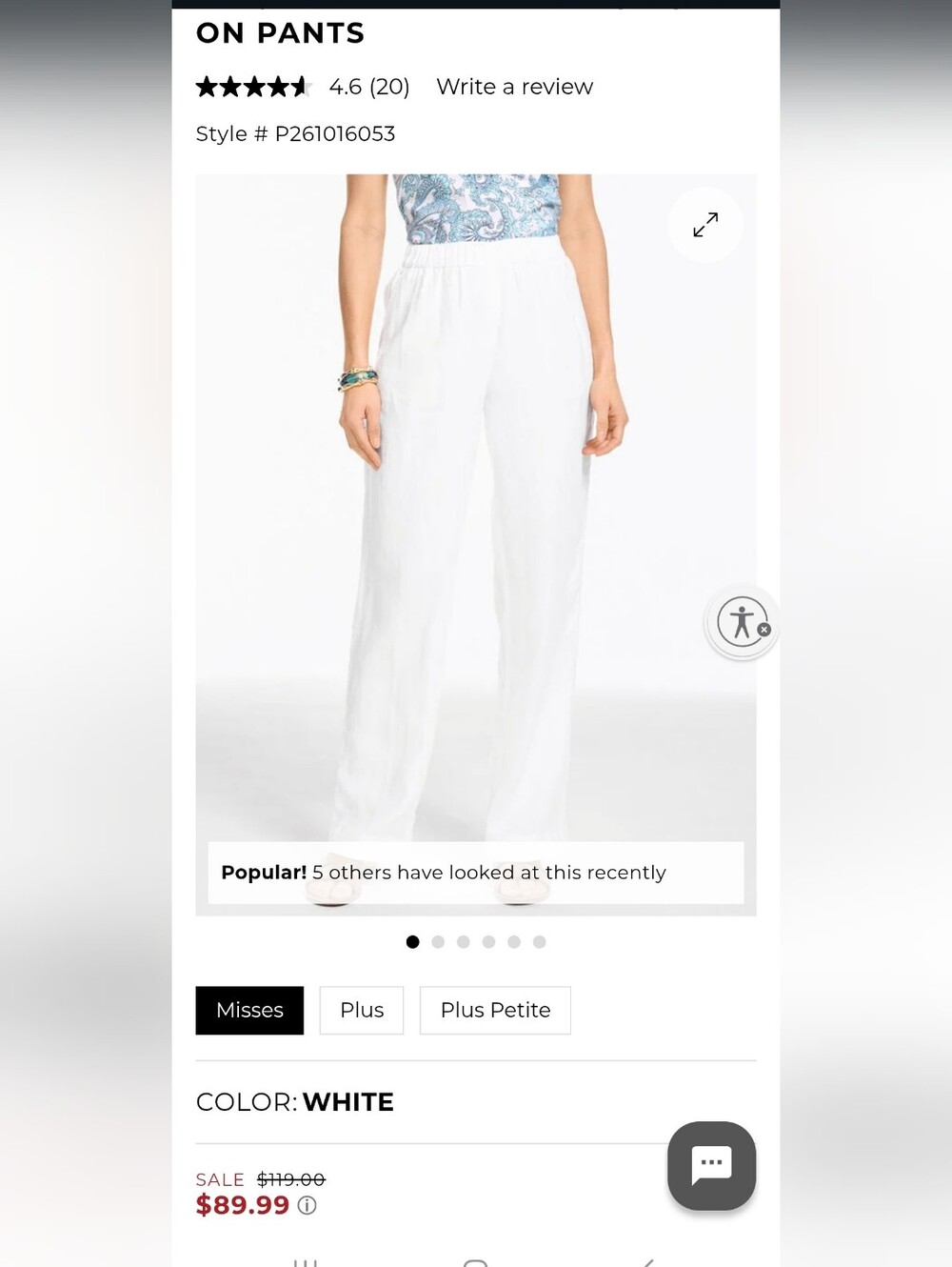 Talbots Linen Petites Strech Fabric Pantw